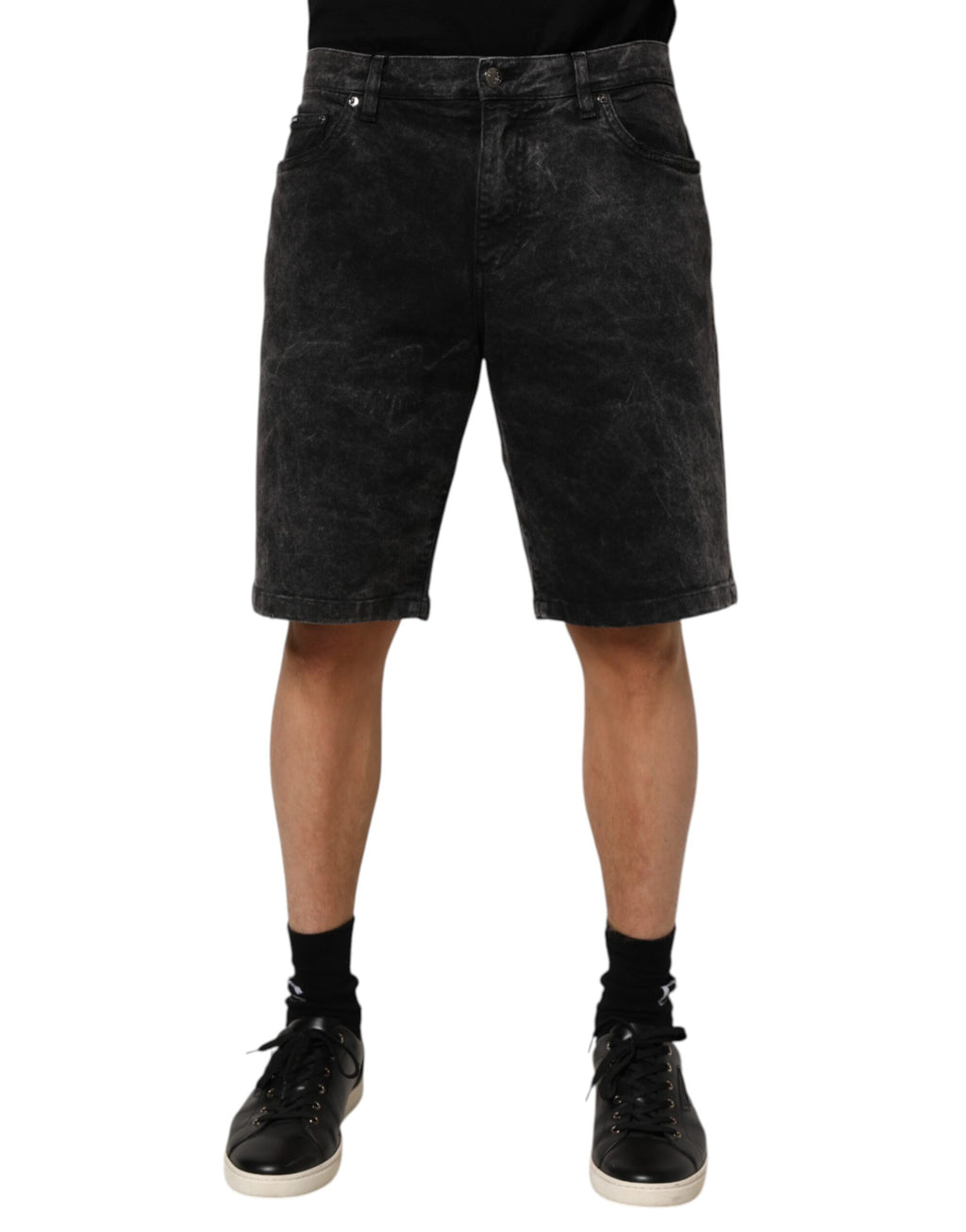 Dolce & Gabbana Black Cotton Mid Waist Denim Men Bermuda Short Dolce & Gabbana