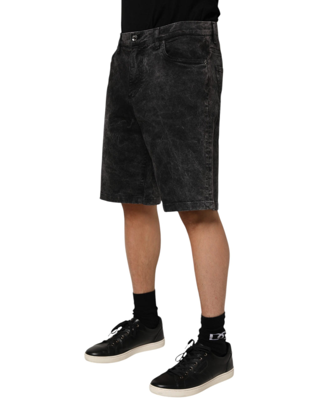 Dolce & Gabbana Black Cotton Mid Waist Denim Men Bermuda Short Dolce & Gabbana