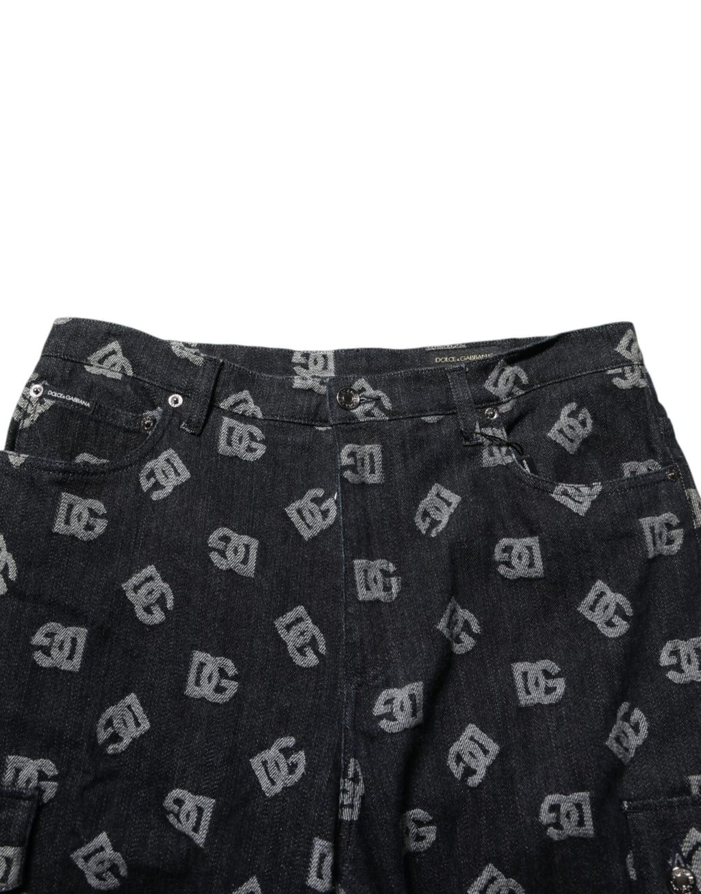 Dolce & Gabbana Black Monogram Denim Cargo Men Bermuda Short Dolce & Gabbana