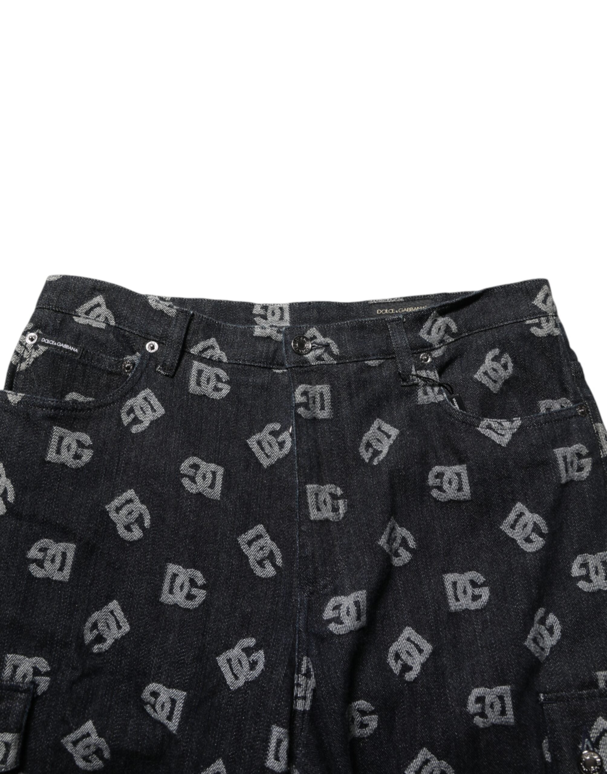 Dolce & Gabbana Black Monogram Denim Cargo Men Bermuda Short Dolce & Gabbana