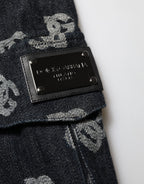 Dolce & Gabbana Black Monogram Denim Cargo Men Bermuda Short Dolce & Gabbana