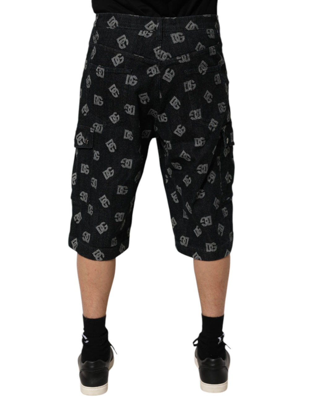 Dolce & Gabbana Black Monogram Denim Cargo Men Bermuda Short Dolce & Gabbana