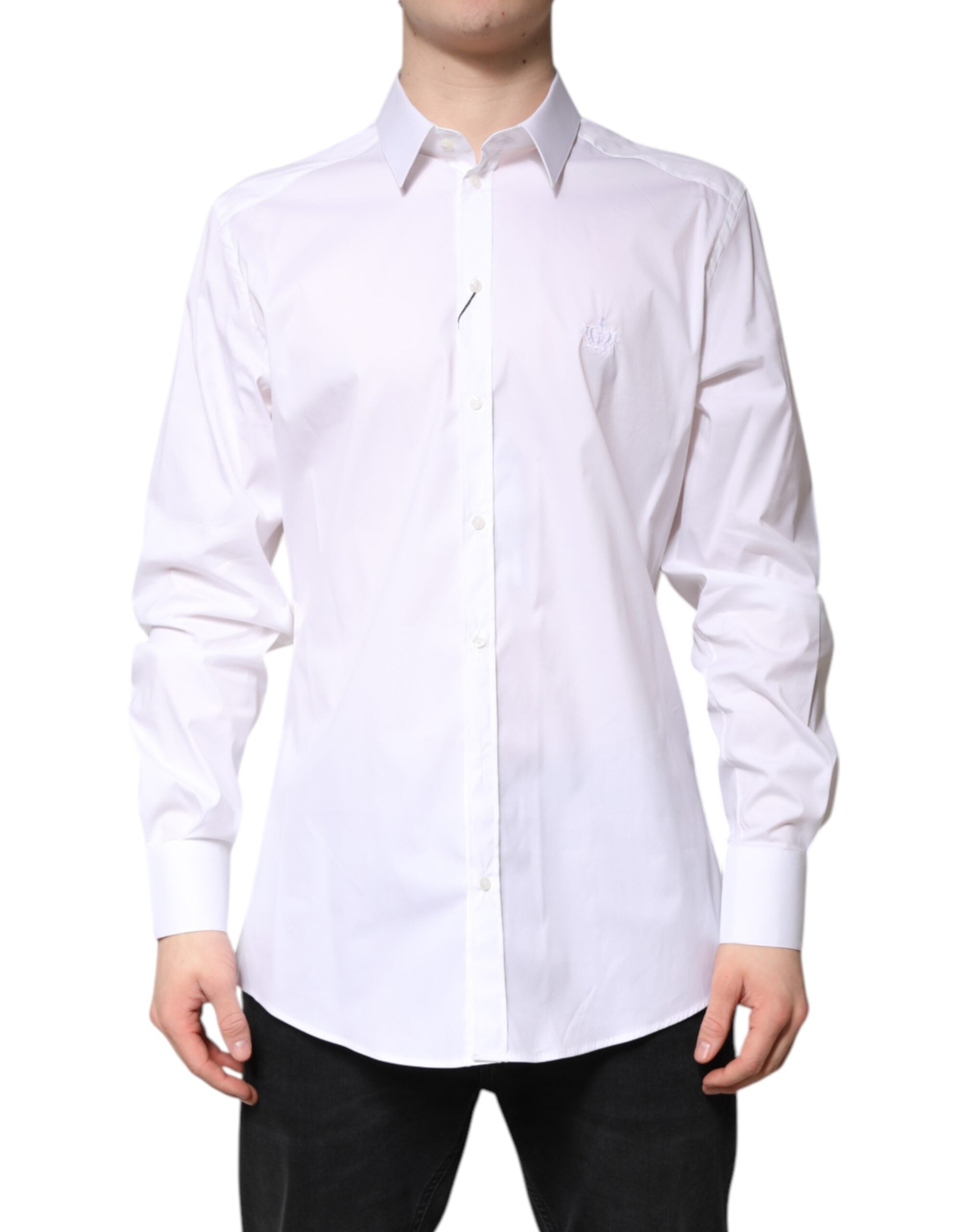 Dolce & Gabbana White Cotton Collared GOLD FormalDress Shirt Dolce & Gabbana