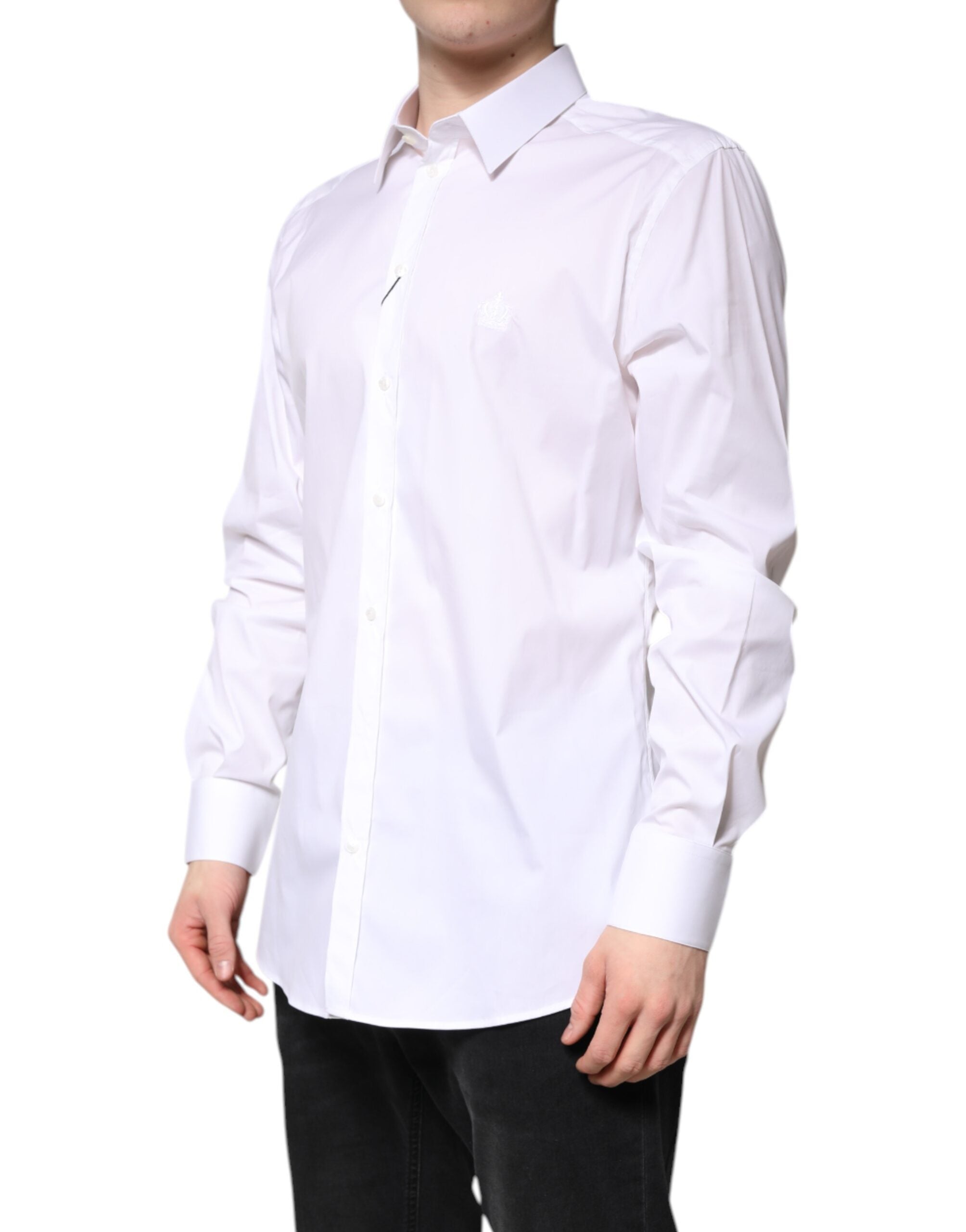 Dolce & Gabbana White Cotton Collared GOLD FormalDress Shirt Dolce & Gabbana