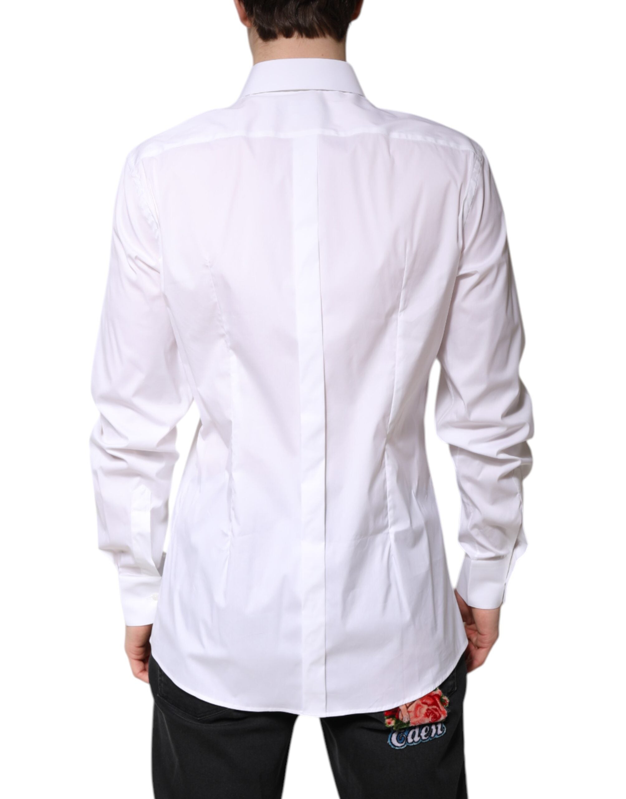 Dolce & Gabbana White Cotton Collared GOLD FormalDress Shirt Dolce & Gabbana