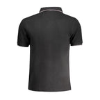 Black cotton men's polo shirt by La Martina with a classic collar and short sleeves, shown on a plain background.