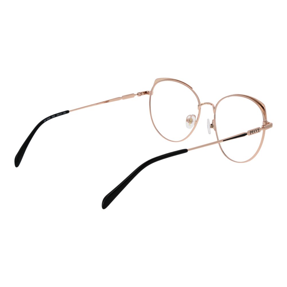 Emilio Pucci rose gold metal eyeglass frames with clear glass lenses, stylish and lightweight for a sophisticated look.