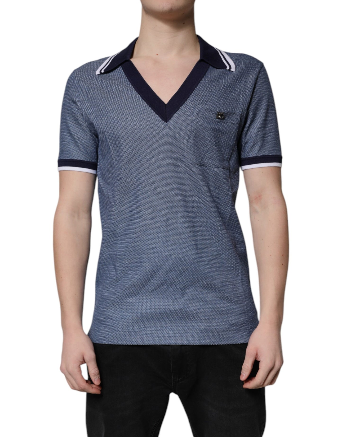 Dolce & Gabbana Blue Collared V-neck Silk Blend Polo T-shirt Dolce & Gabbana