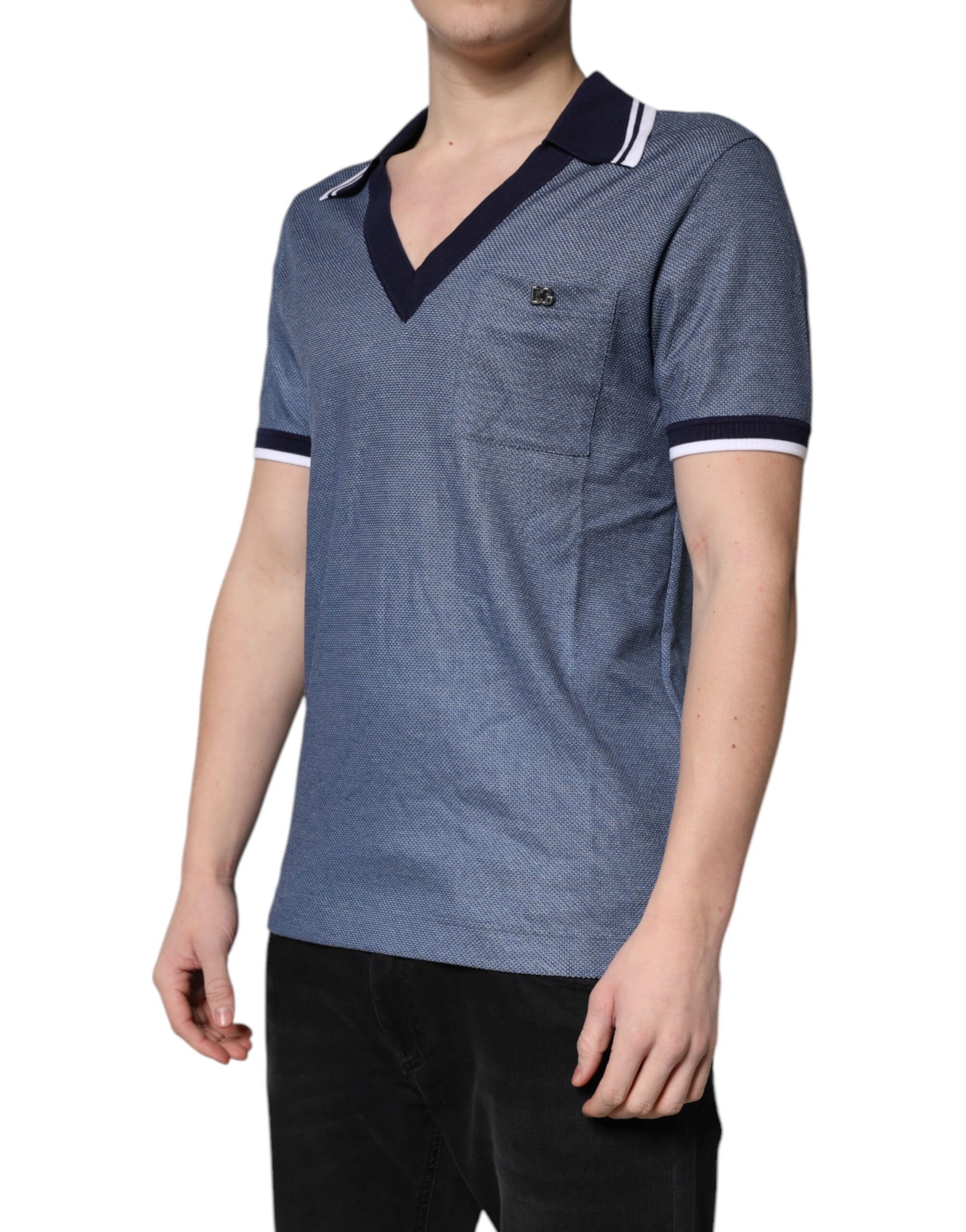 Dolce & Gabbana Blue Collared V-neck Silk Blend Polo T-shirt Dolce & Gabbana