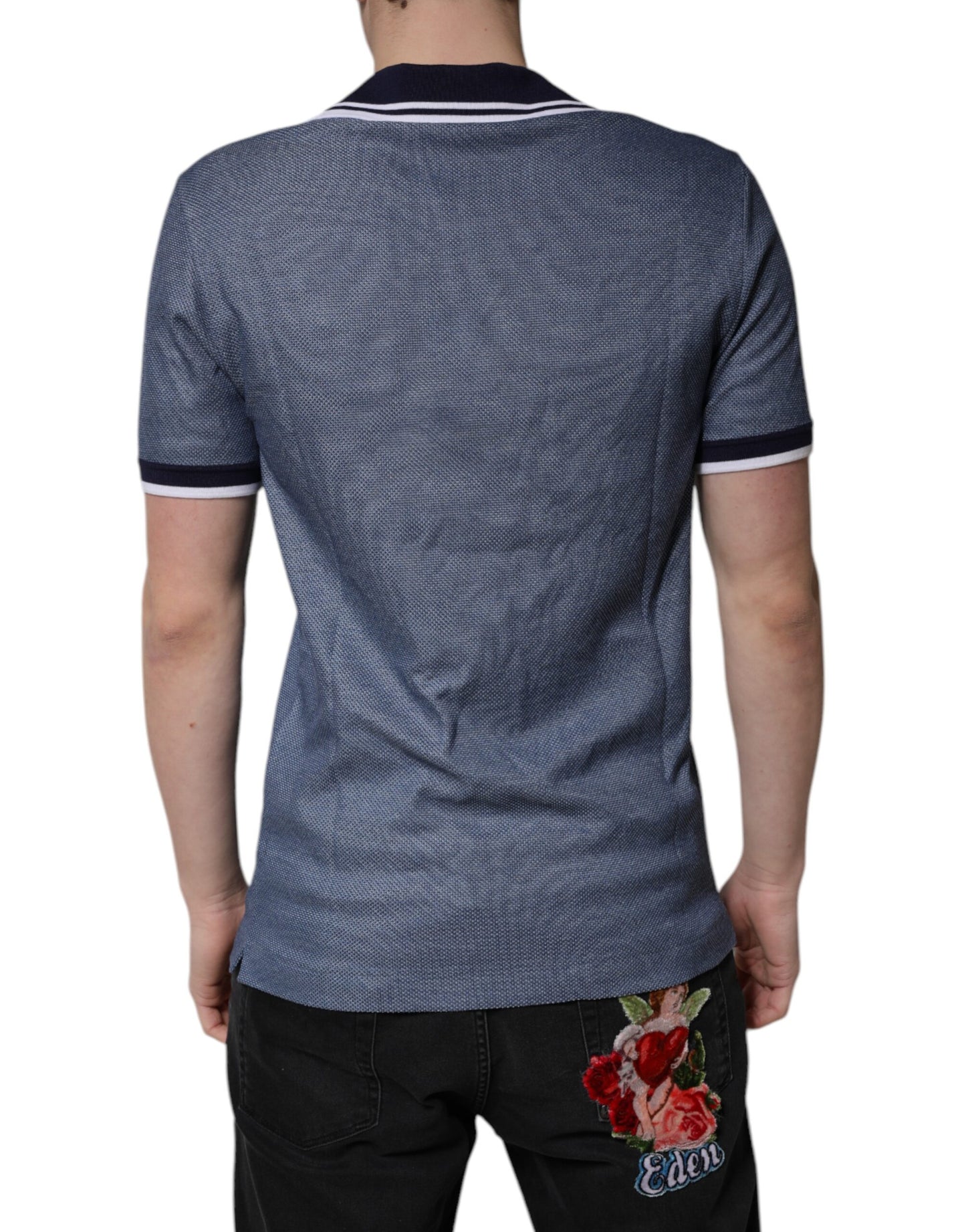 Dolce & Gabbana Blue Collared V-neck Silk Blend Polo T-shirt Dolce & Gabbana