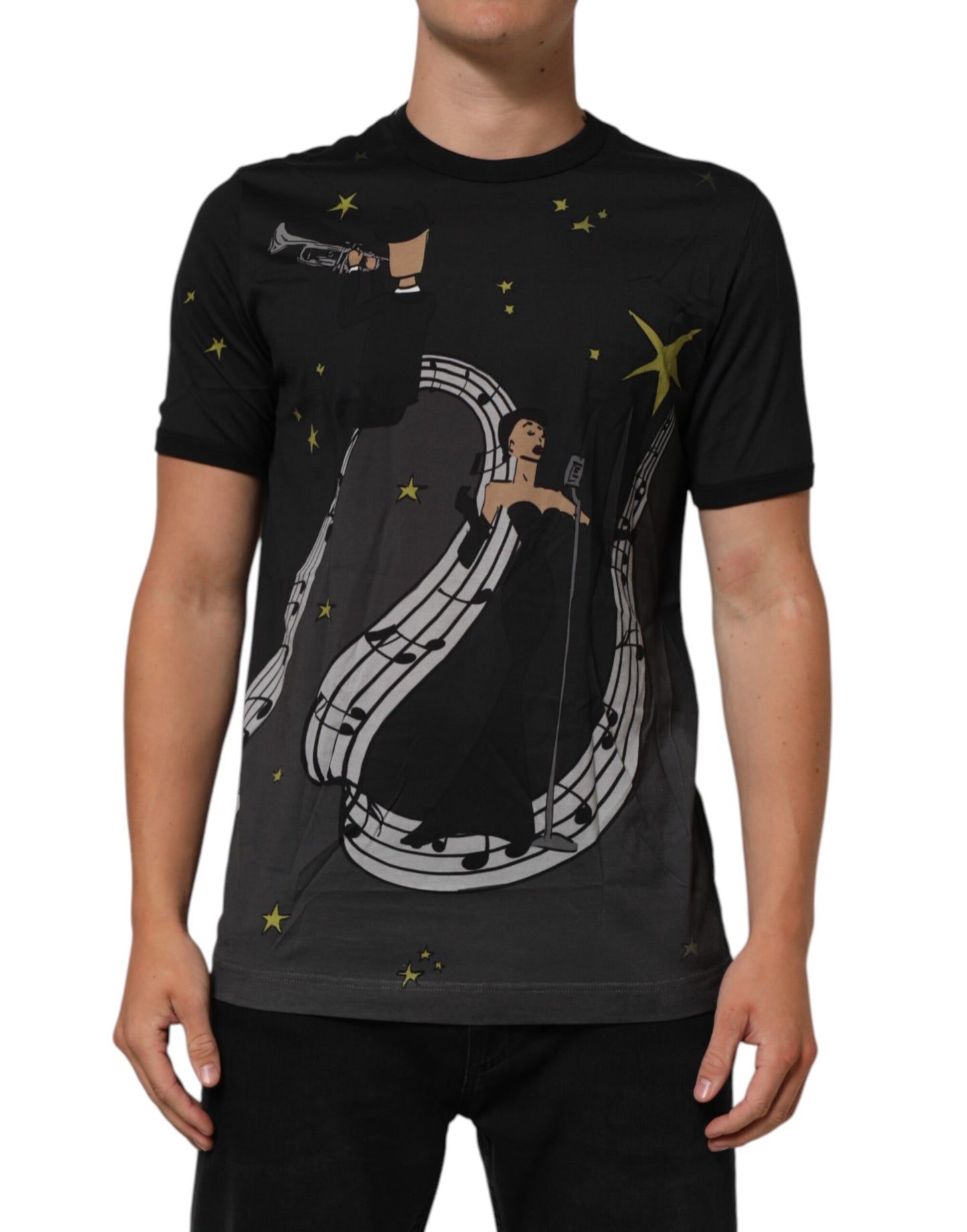 Dolce & Gabbana Black Musical Print Cotton Crew Neck T-shirt Dolce & Gabbana