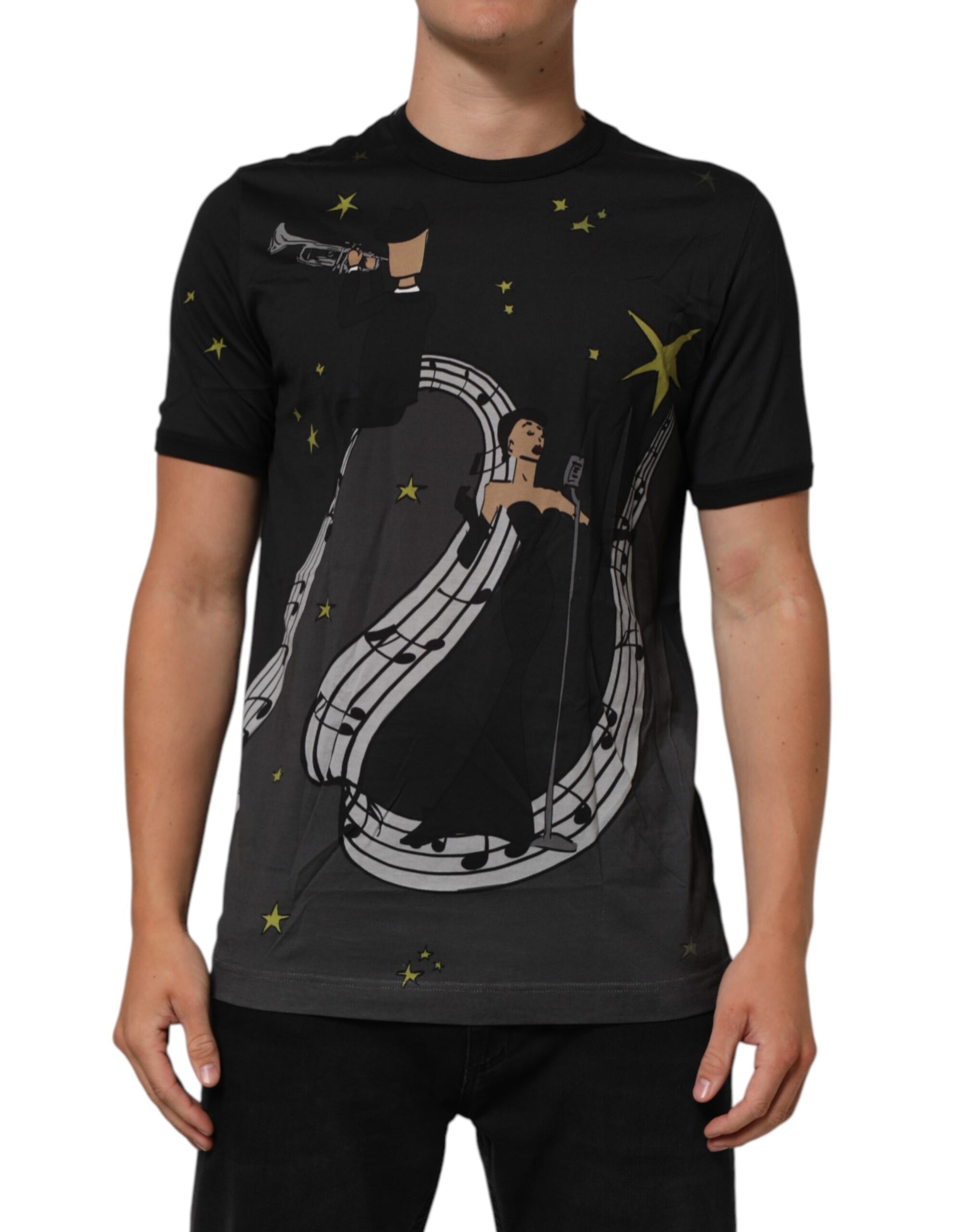 Dolce & Gabbana Black Musical Print Cotton Crew Neck T-shirt Dolce & Gabbana