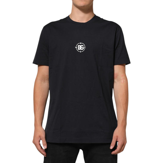 Dolce & Gabbana Black Logo Compass Cotton Crew Neck T-shirt Dolce & Gabbana