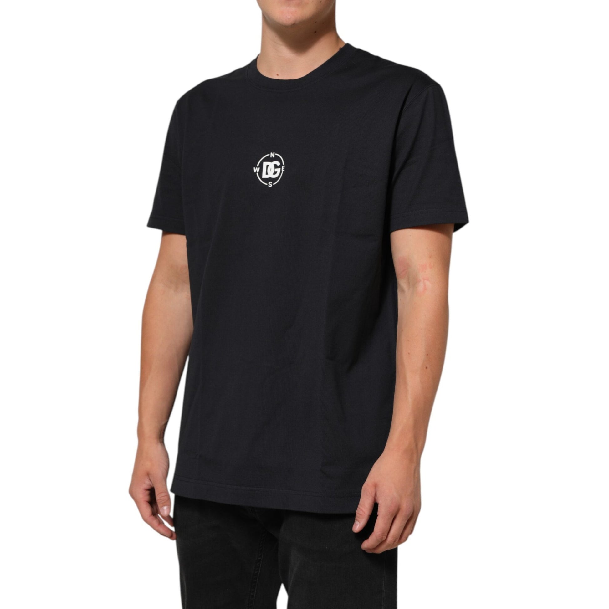 Dolce & Gabbana Black Logo Compass Cotton Crew Neck T-shirt Dolce & Gabbana