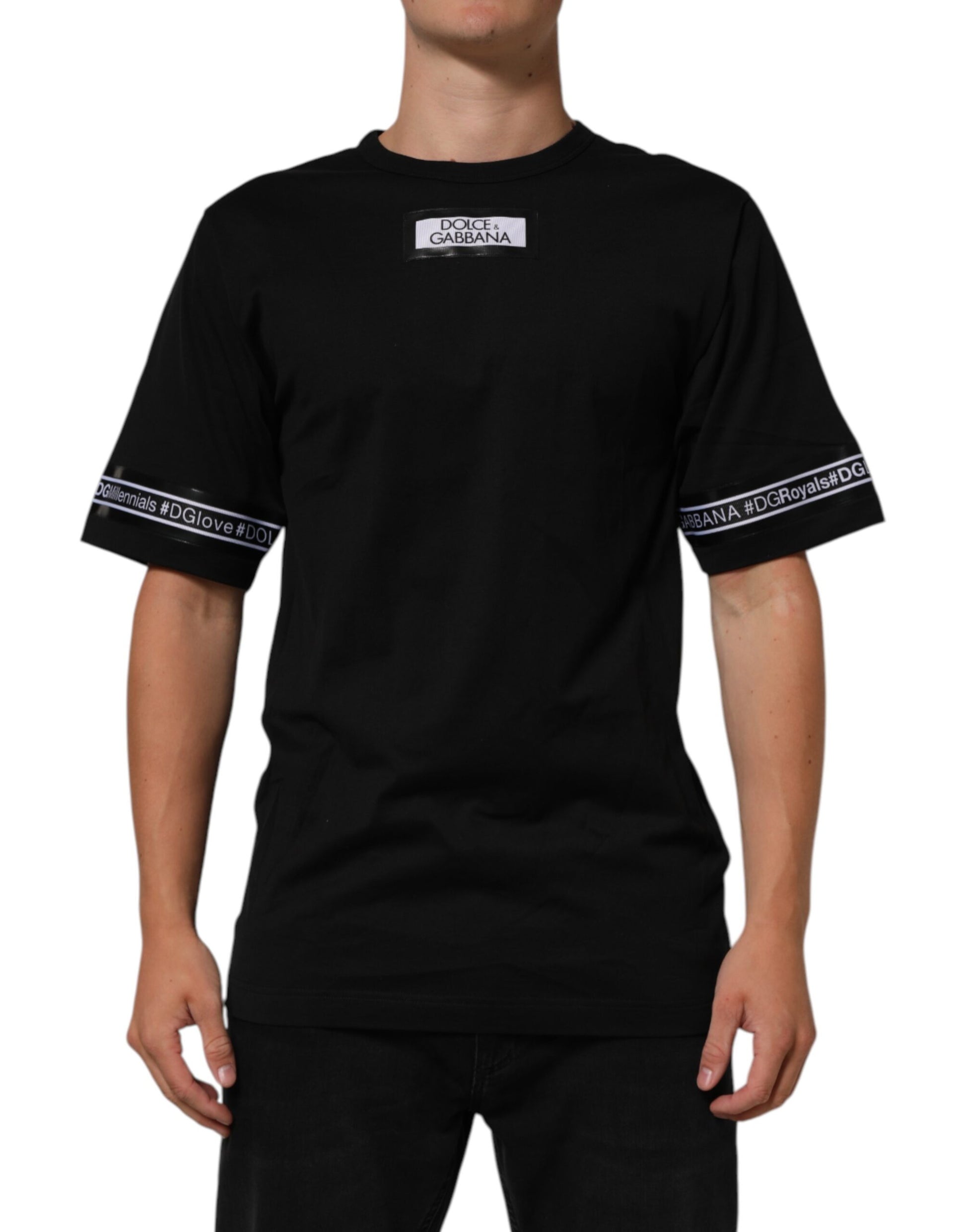 Dolce & Gabbana Black DGRoyals Cotton Men Crew Neck IT T-shirt Dolce & Gabbana