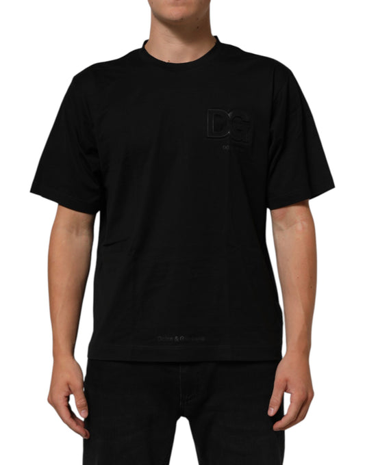 Dolce & Gabbana Black Logo Patch Cotton Men Crew Neck T-shirt Dolce & Gabbana