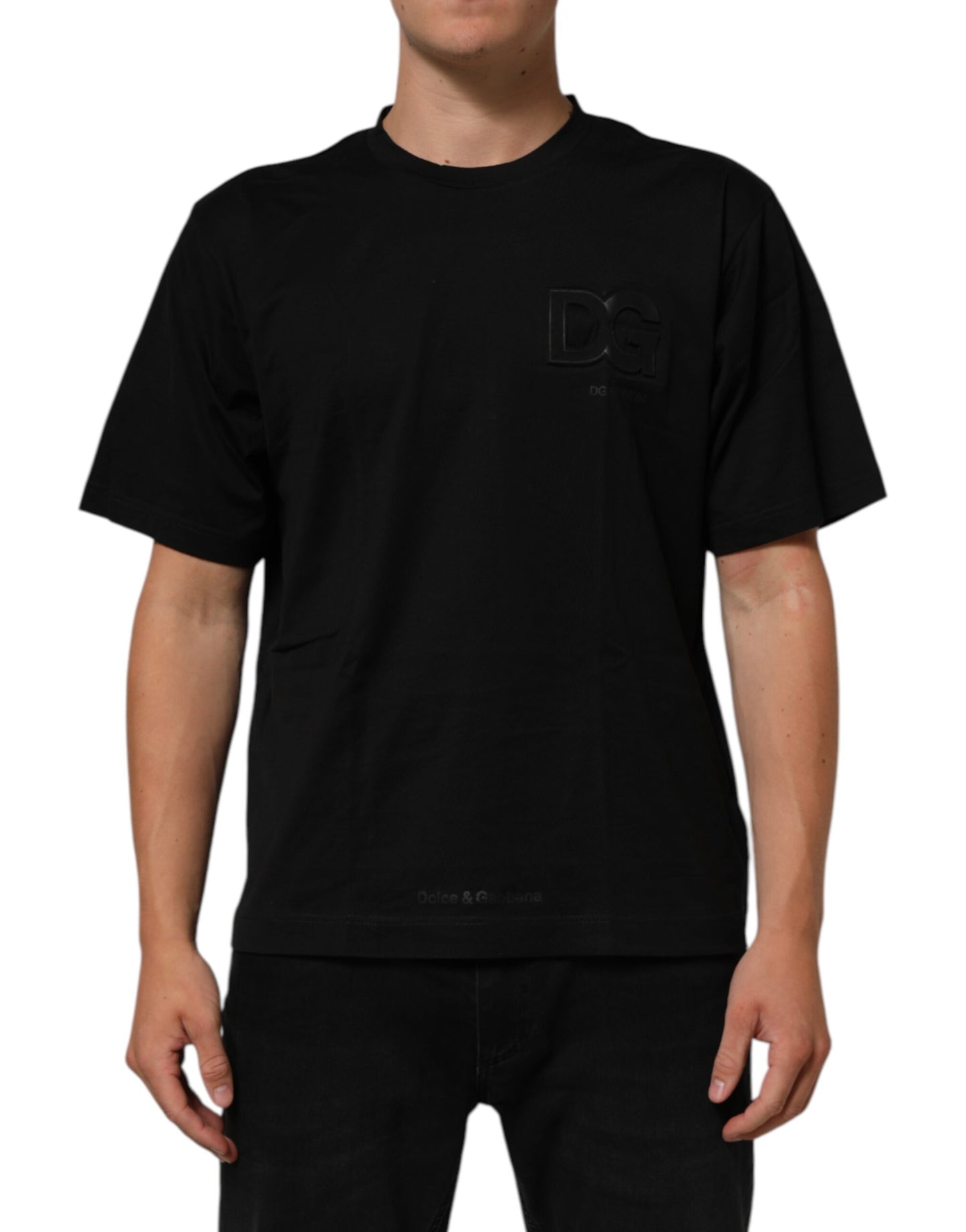 Dolce & Gabbana Black Logo Patch Cotton Men Crew Neck T-shirt Dolce & Gabbana