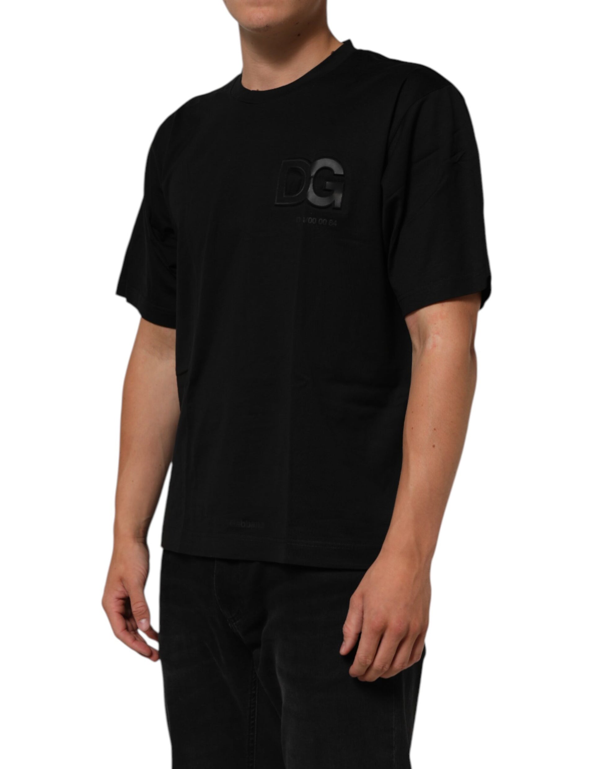 Dolce & Gabbana Black Logo Patch Cotton Men Crew Neck T-shirt Dolce & Gabbana