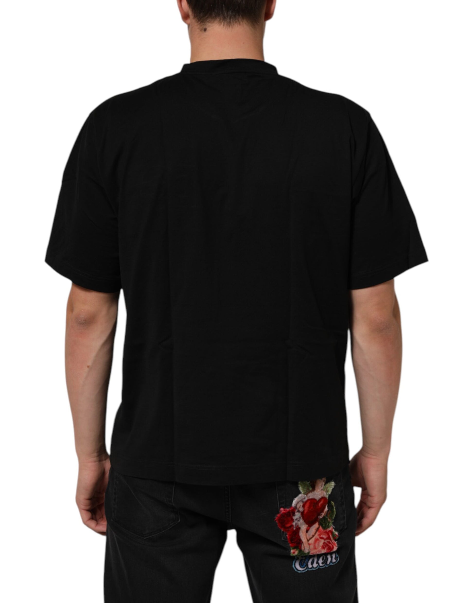 Dolce & Gabbana Black Logo Patch Cotton Men Crew Neck T-shirt Dolce & Gabbana