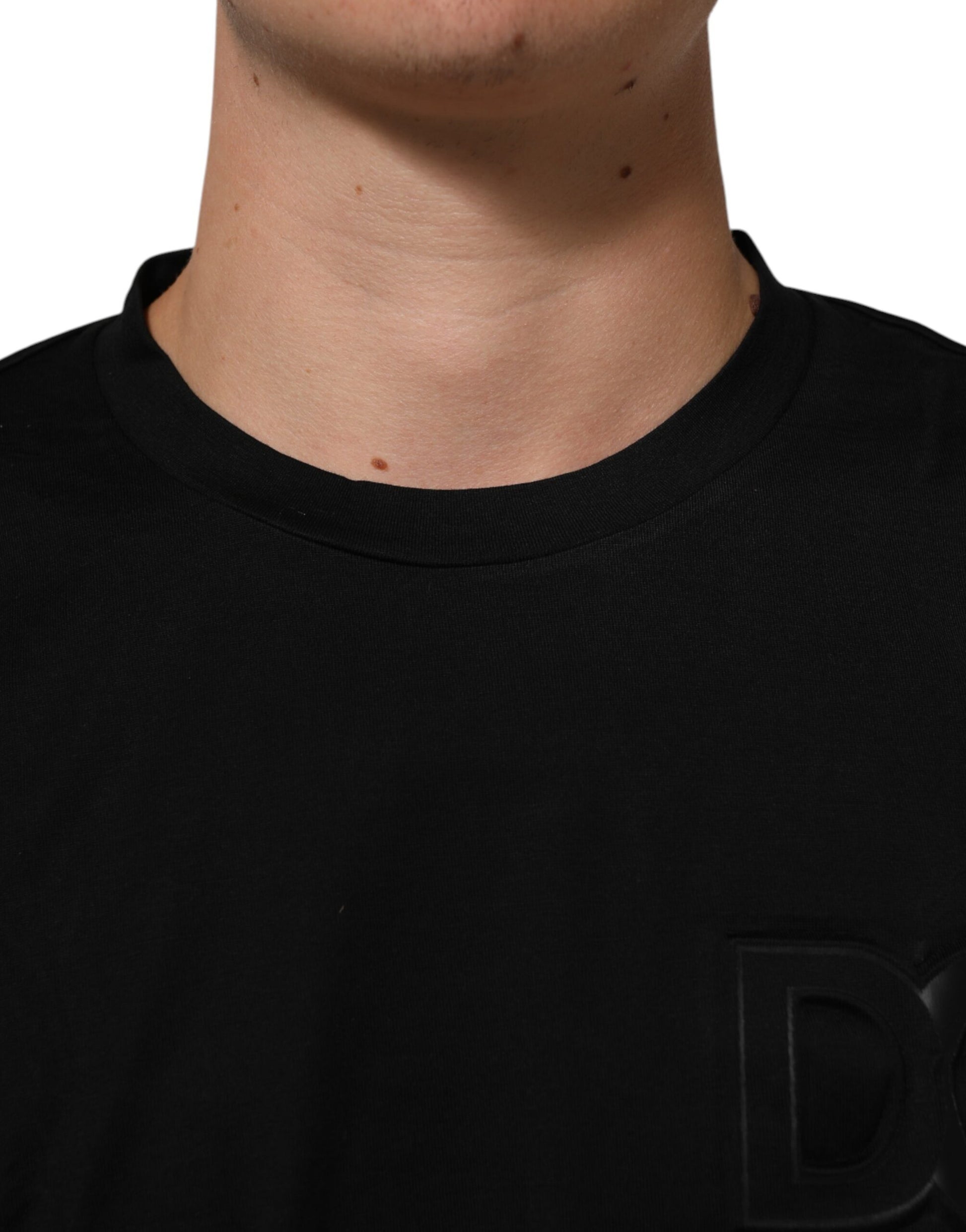 Dolce & Gabbana Black Logo Patch Cotton Men Crew Neck T-shirt Dolce & Gabbana