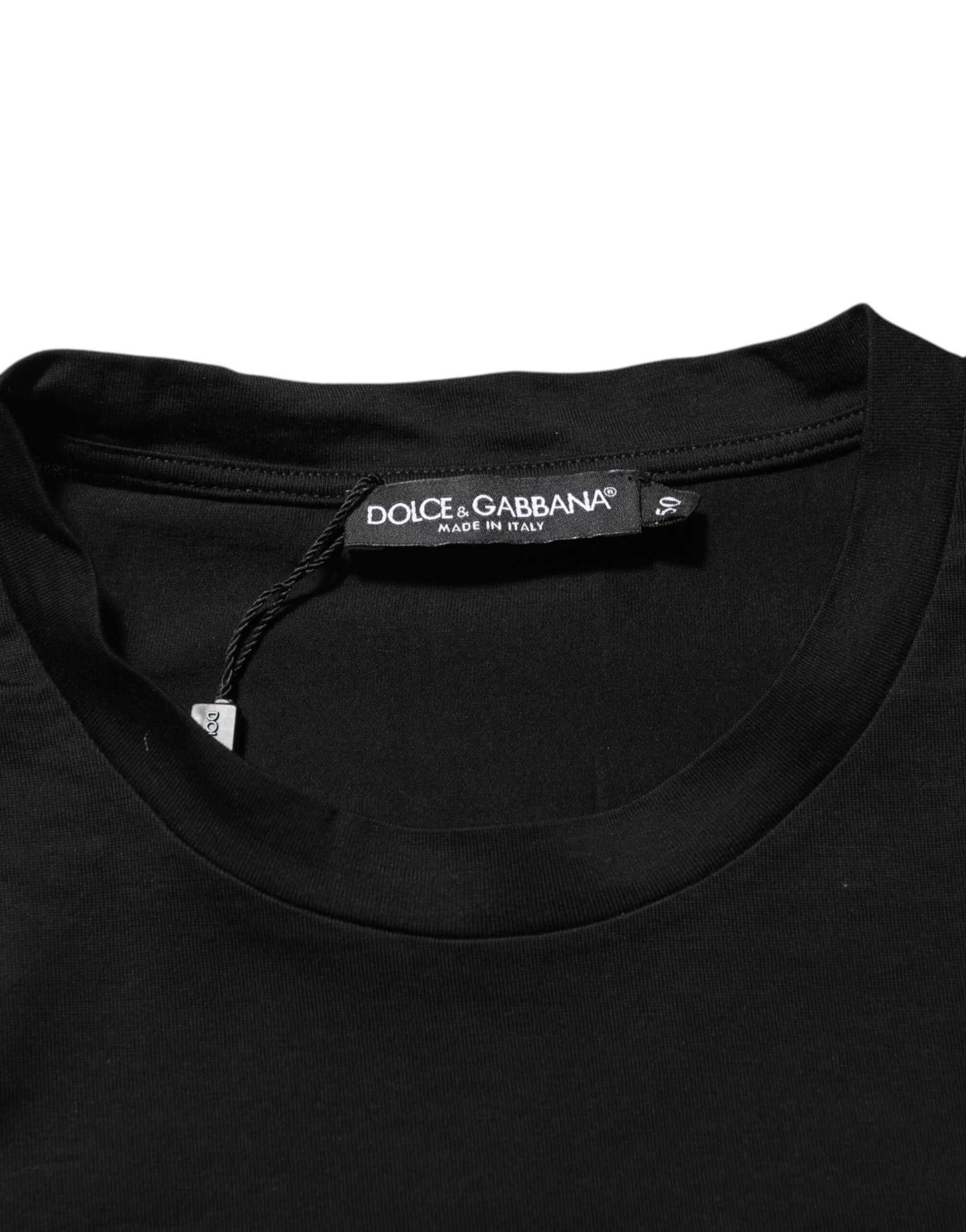 Dolce & Gabbana Black Logo Patch Cotton Men Crew Neck T-shirt Dolce & Gabbana