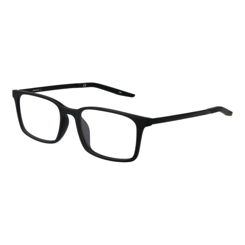 Nike black plastic glasses frames with sleek design and clear lenses for stylish eyewear.