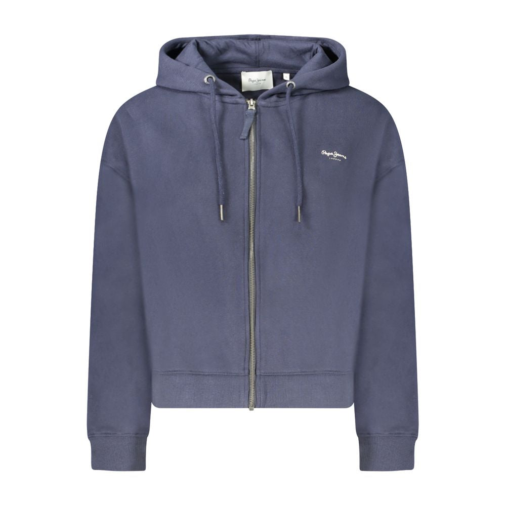 Pepe Jeans blue cotton women's hoodie with front pocket and drawstring hood, casual and comfortable for everyday wear.