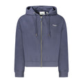 Pepe Jeans blue cotton women's hoodie with front pocket and drawstring hood, casual and comfortable for everyday wear.