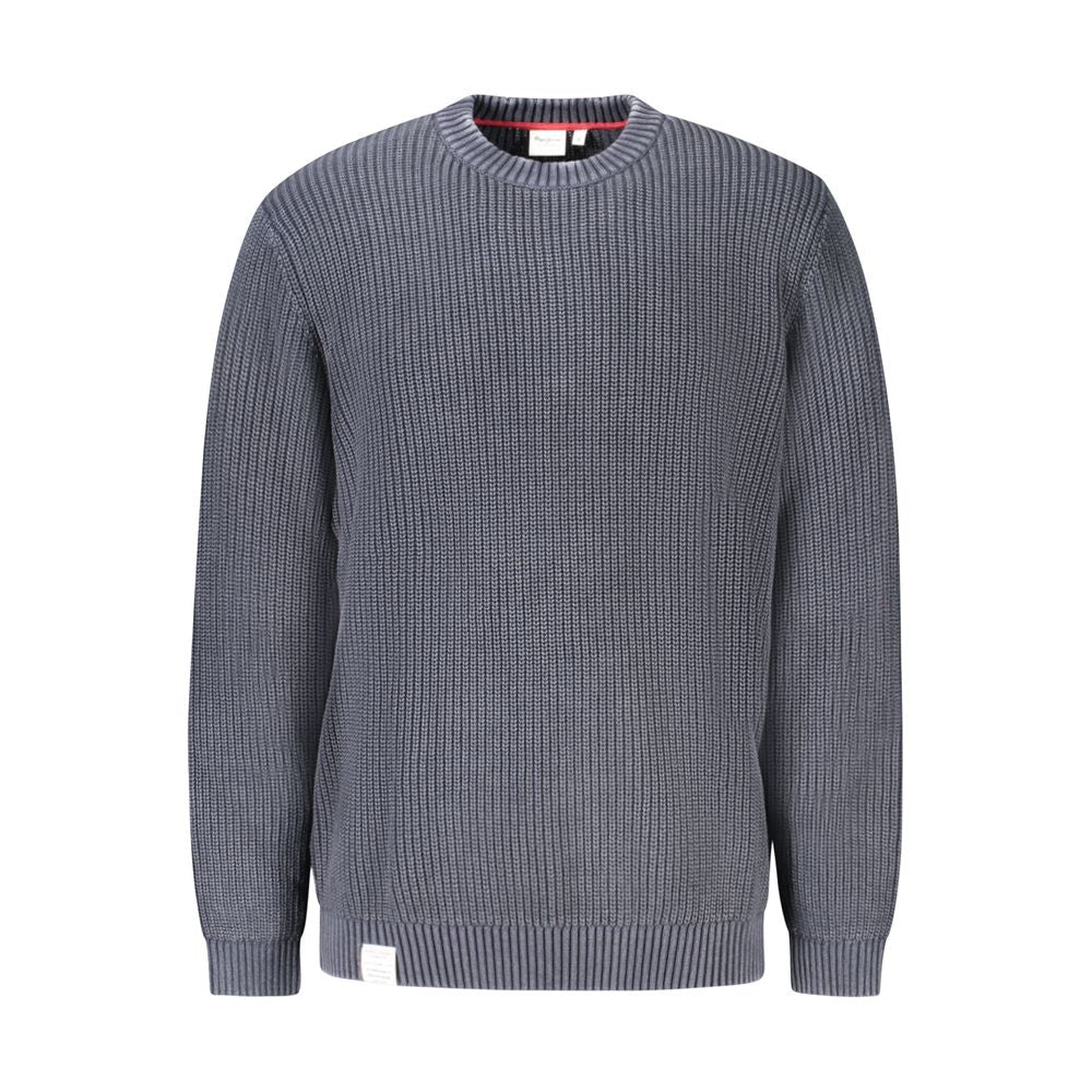 Pepe Jeans blue cotton men's sweater with ribbed cuffs and neckline, casual style, shown on a plain background.