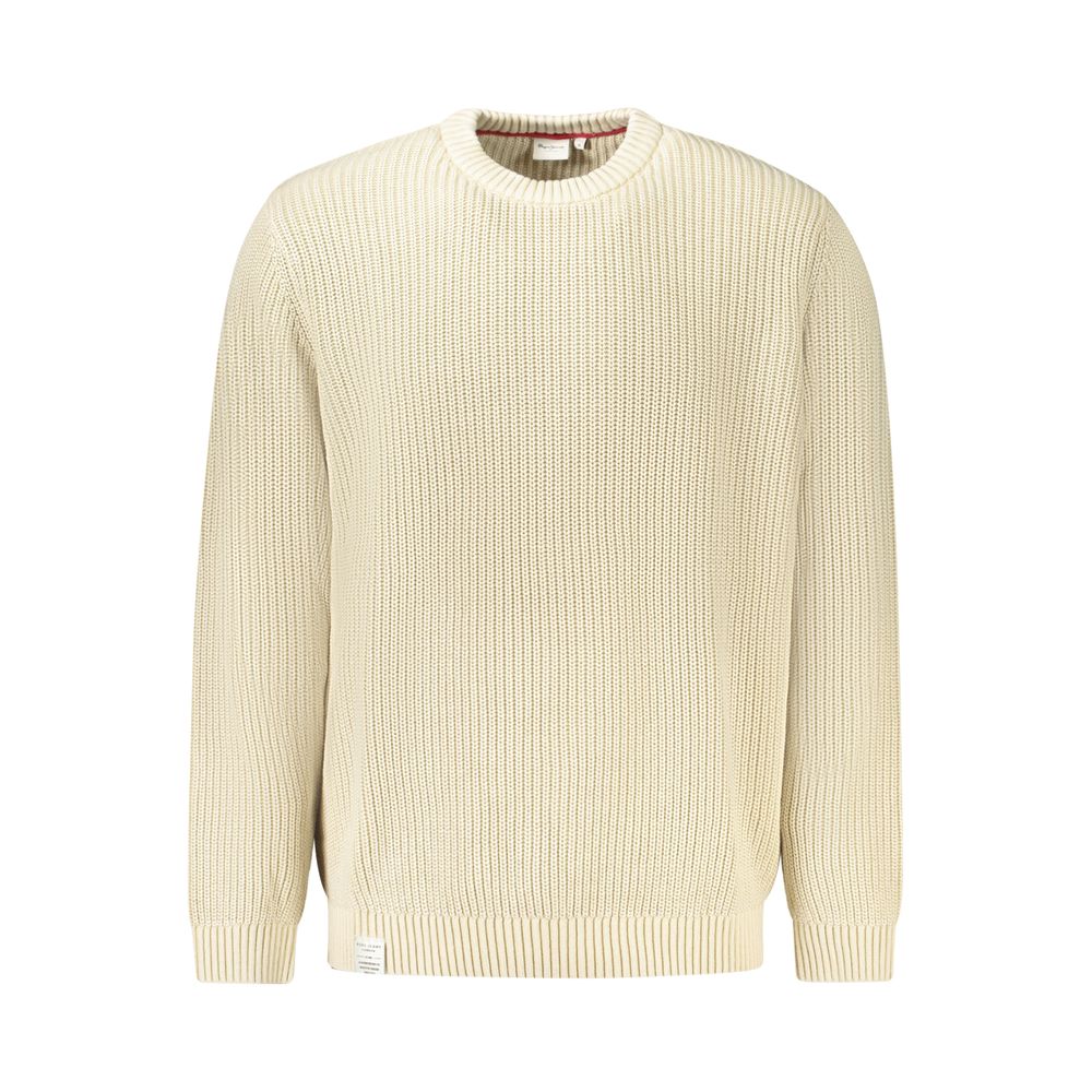 Pepe Jeans beige cotton men's sweater with crew neck and long sleeves, casual and comfortable knitwear.