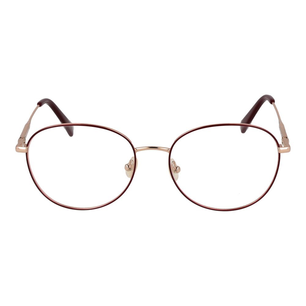 Longchamp red metal glasses frames with sleek design and clear lenses, showcasing modern eyewear style.