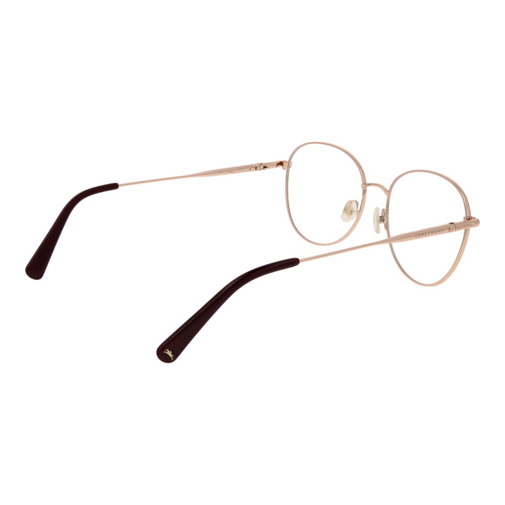 Longchamp red metal glasses frames with sleek design and thin temples, stylish eyewear for everyday wear.