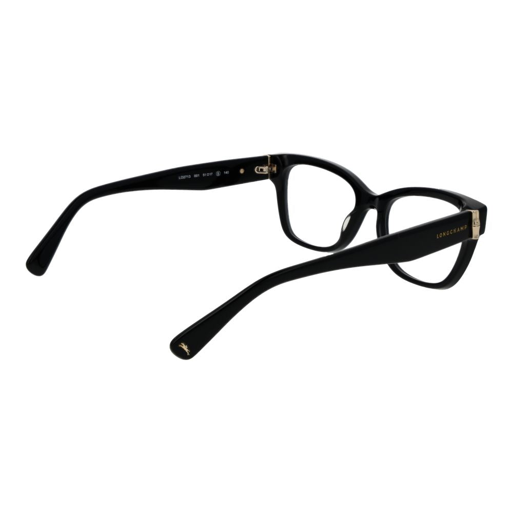 Longchamp black acetate glasses frames with rectangular design and clear lenses, showcasing a stylish and modern eyewear look.
