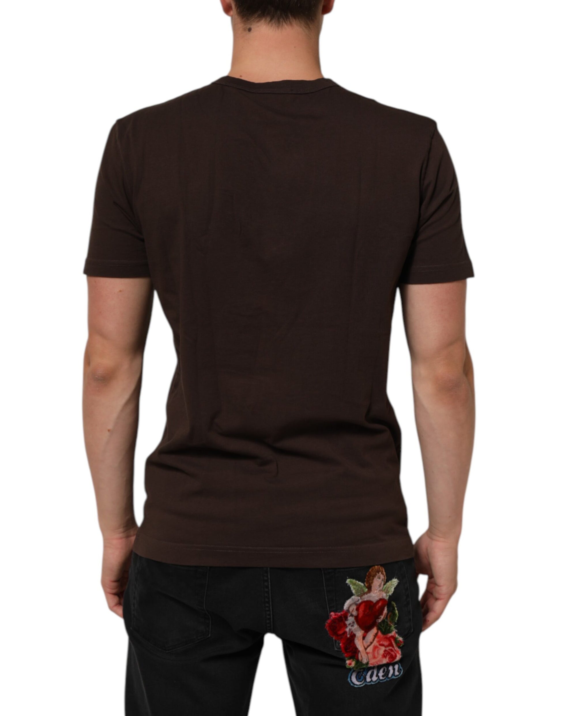 Dolce & Gabbana Brown Coin Laurel Print Men Crew Neck T-shirt Dolce & Gabbana