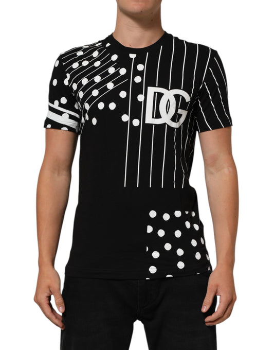Dolce & Gabbana Black Cotton Polka Dots Round Neck T-shirt Dolce & Gabbana