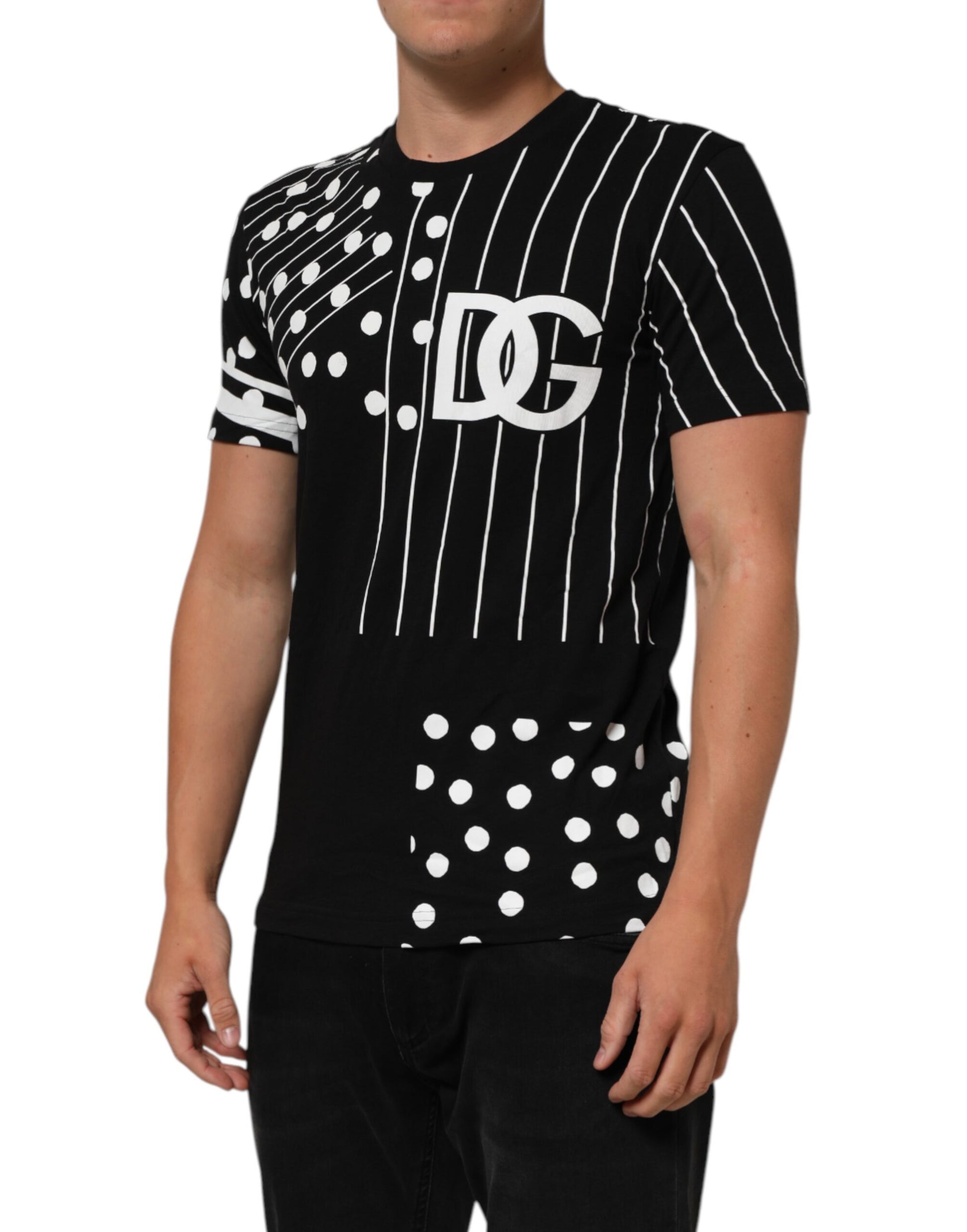 Dolce & Gabbana Black Cotton Polka Dots Round Neck T-shirt Dolce & Gabbana