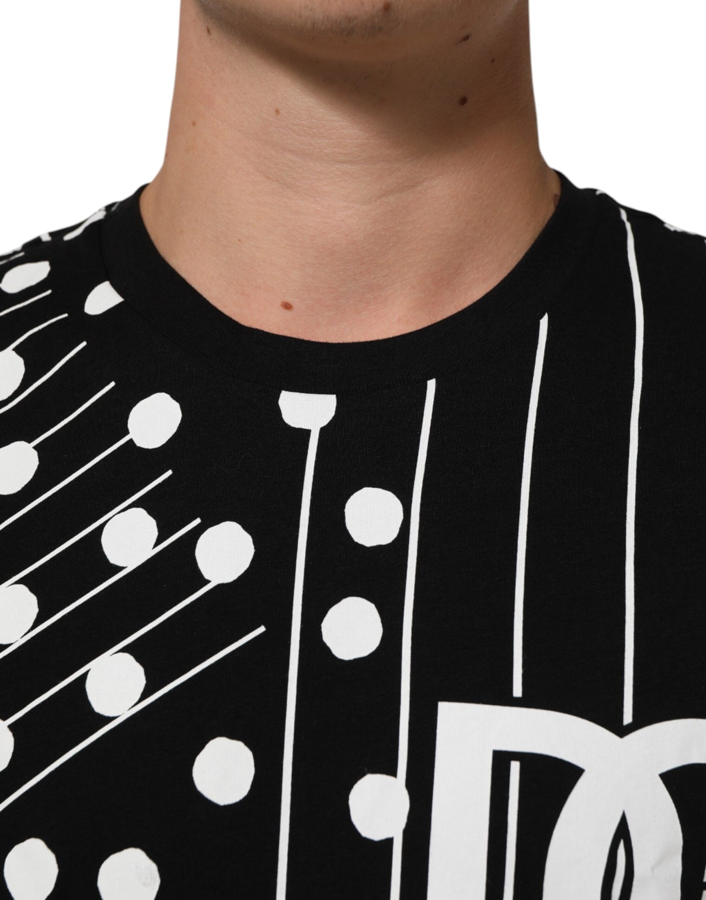 Dolce & Gabbana Black Cotton Polka Dots Round Neck T-shirt Dolce & Gabbana