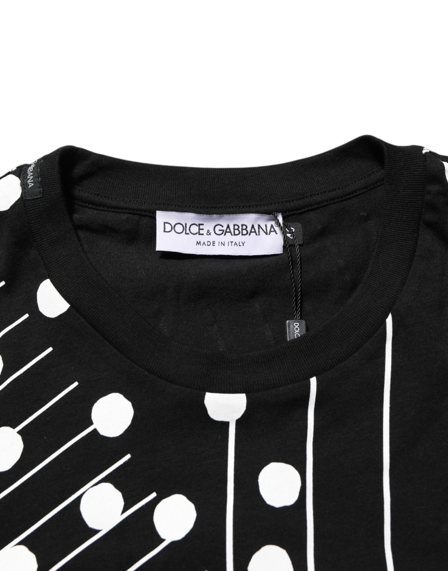Dolce & Gabbana Black Cotton Polka Dots Round Neck T-shirt Dolce & Gabbana