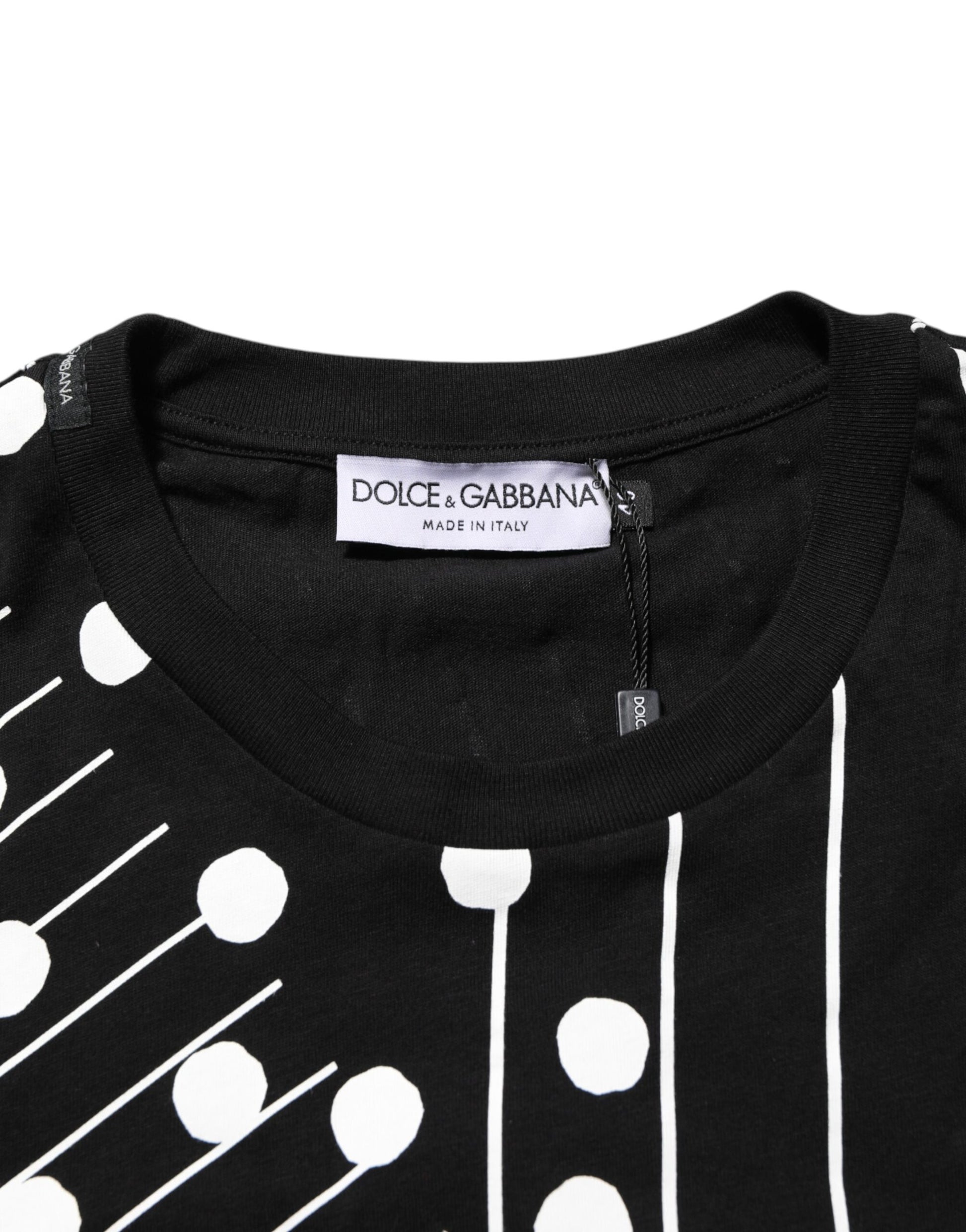 Dolce & Gabbana Black Cotton Polka Dots Round Neck T-shirt Dolce & Gabbana