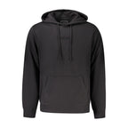 Black Guess Jeans organic cotton men's hoodie with drawstring hood and front pocket, casual and comfortable for everyday wear.