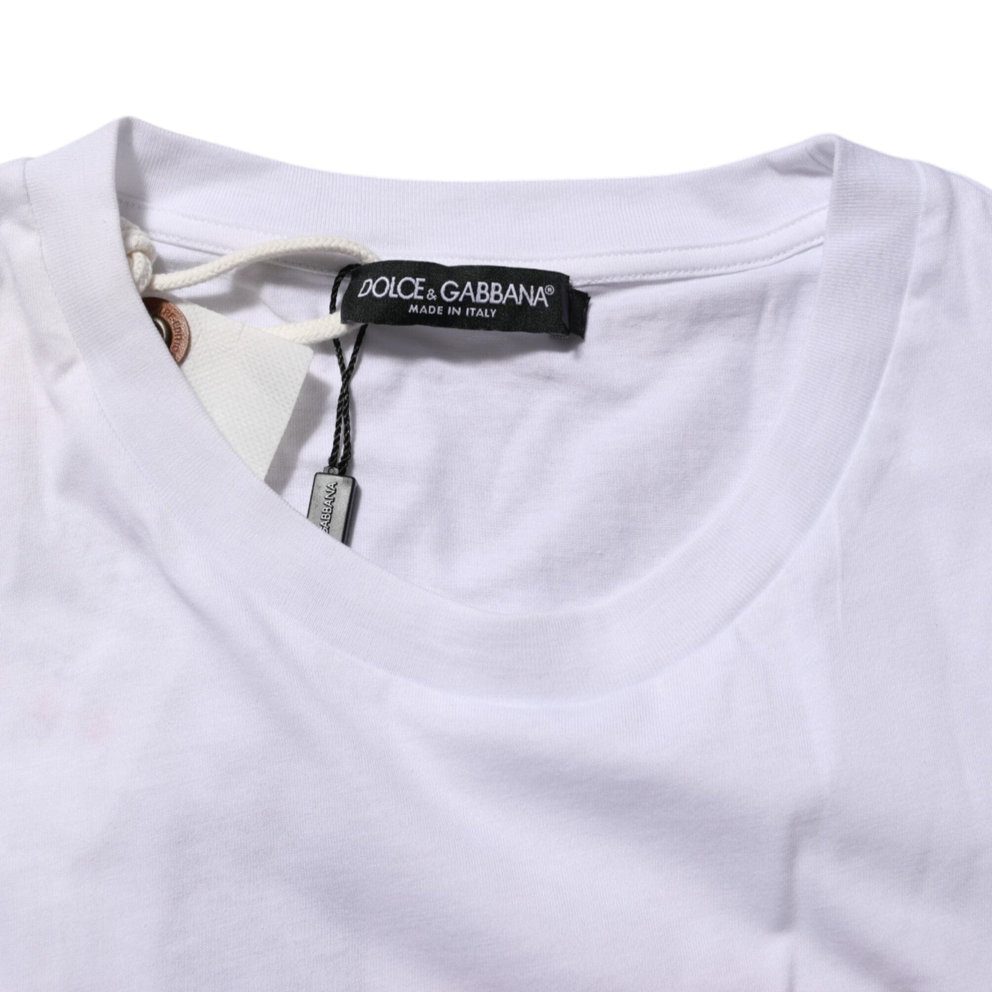 Dolce & Gabbana White Graphic Print Cotton Crew Neck T-shirt