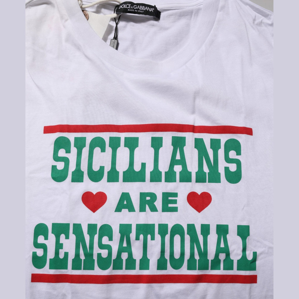 Dolce & Gabbana White Graphic Print Cotton Crew Neck T-shirt