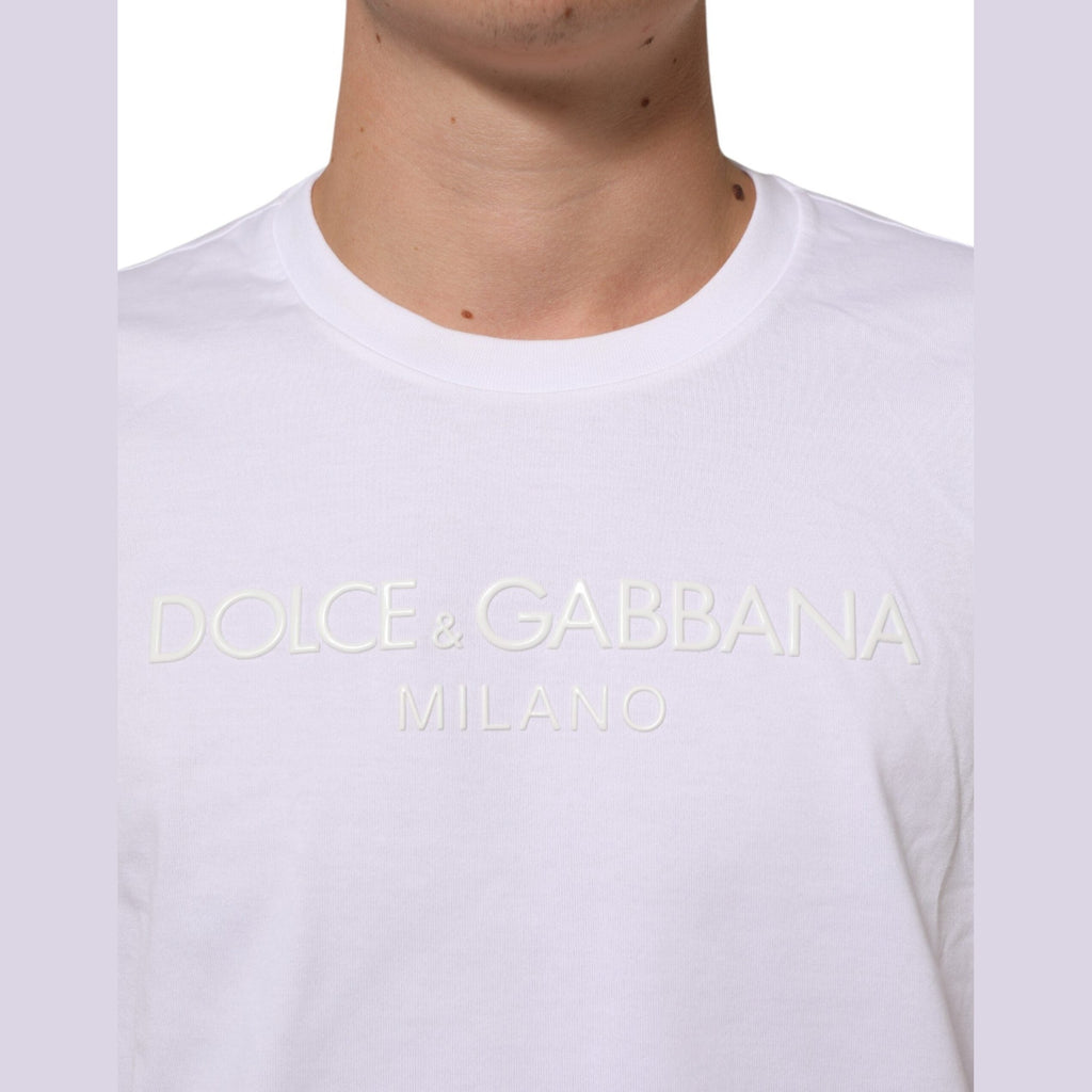 Dolce & Gabbana White Cotton Crew Neck Short Sleeves T-shirt