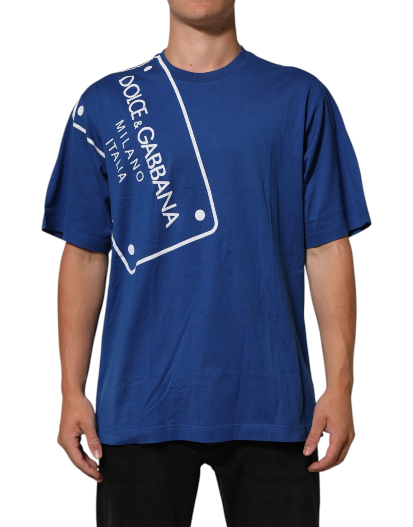 Dolce & Gabbana Blue Logo Print Cotton Crew Neck Men T-shirt Dolce & Gabbana