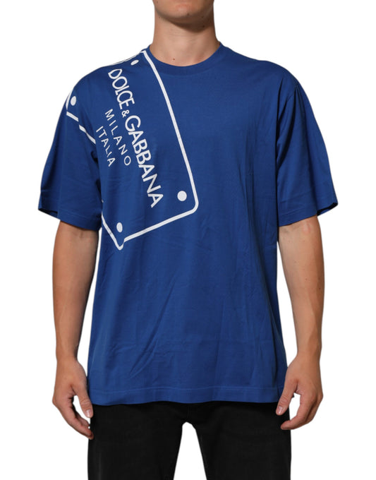 Dolce & Gabbana Blue Logo Print Cotton Crew Neck Men T-shirt Dolce & Gabbana