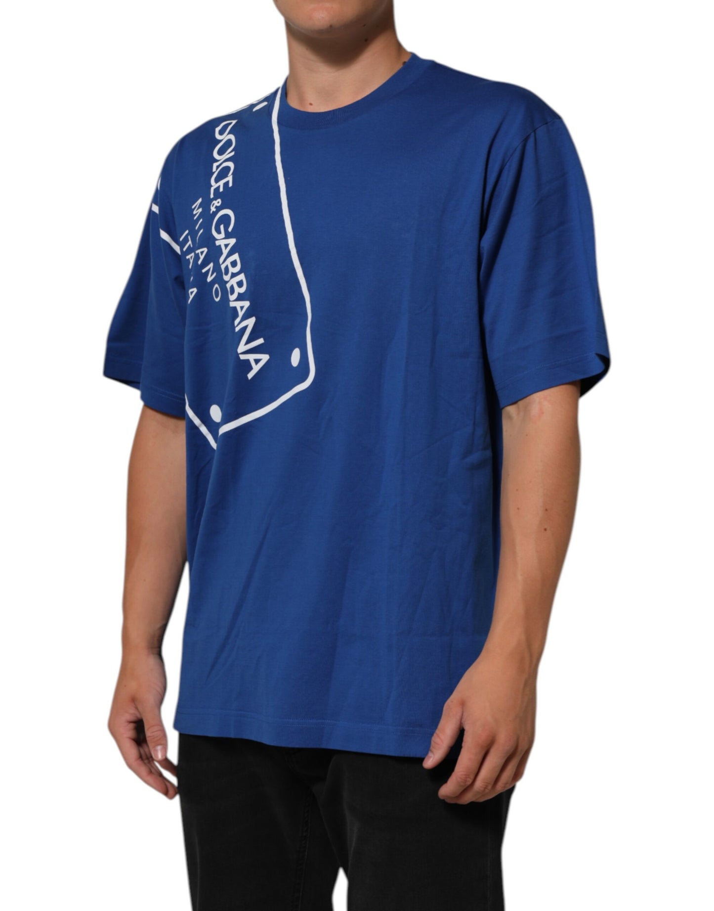 Dolce & Gabbana Blue Logo Print Cotton Crew Neck Men T-shirt Dolce & Gabbana