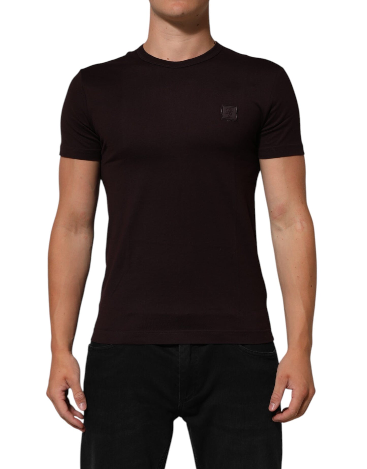 Dolce & Gabbana Brown Logo Plaque Cotton Crew Neck T-shirt Dolce & Gabbana