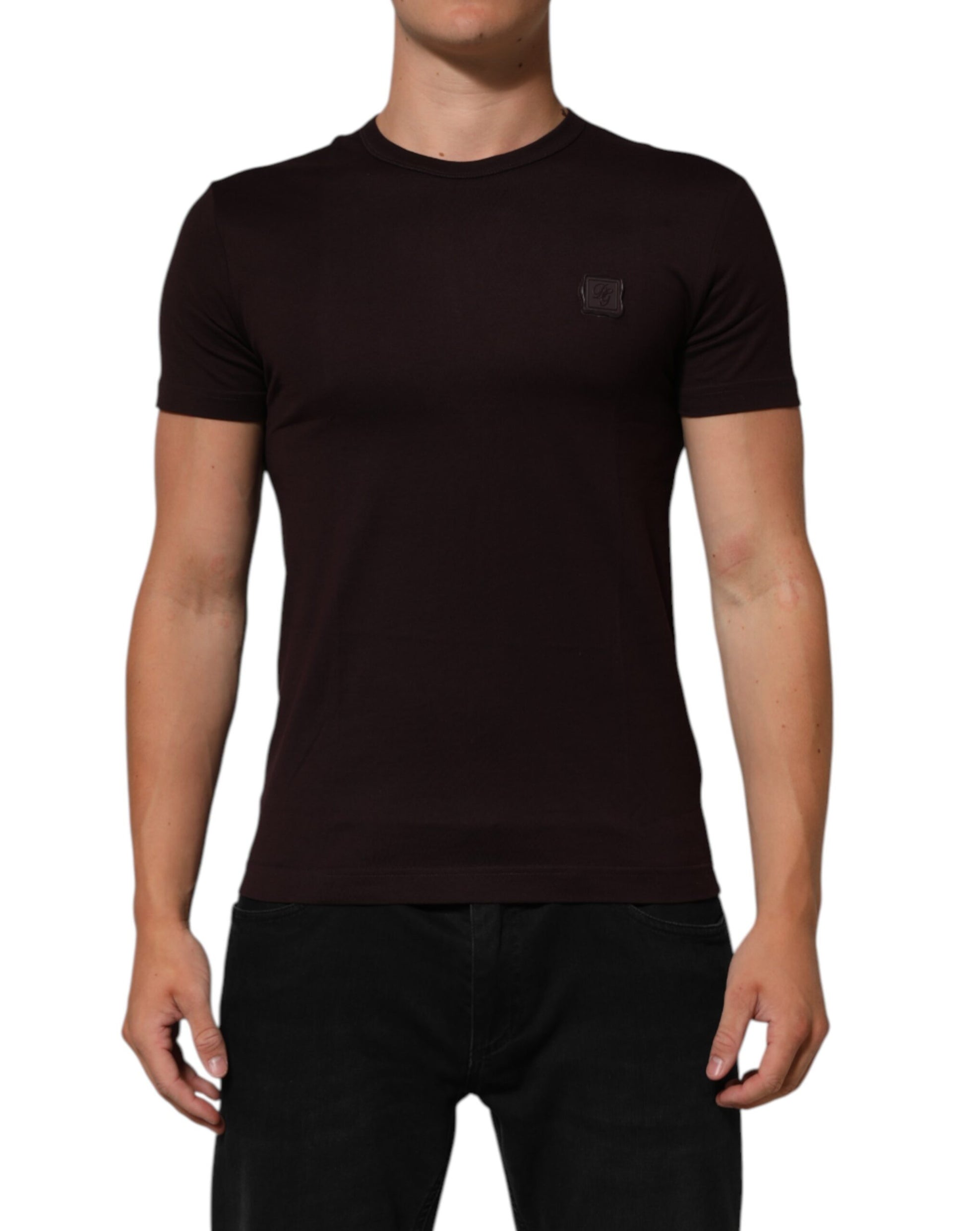 Dolce & Gabbana Brown Logo Plaque Cotton Crew Neck T-shirt Dolce & Gabbana
