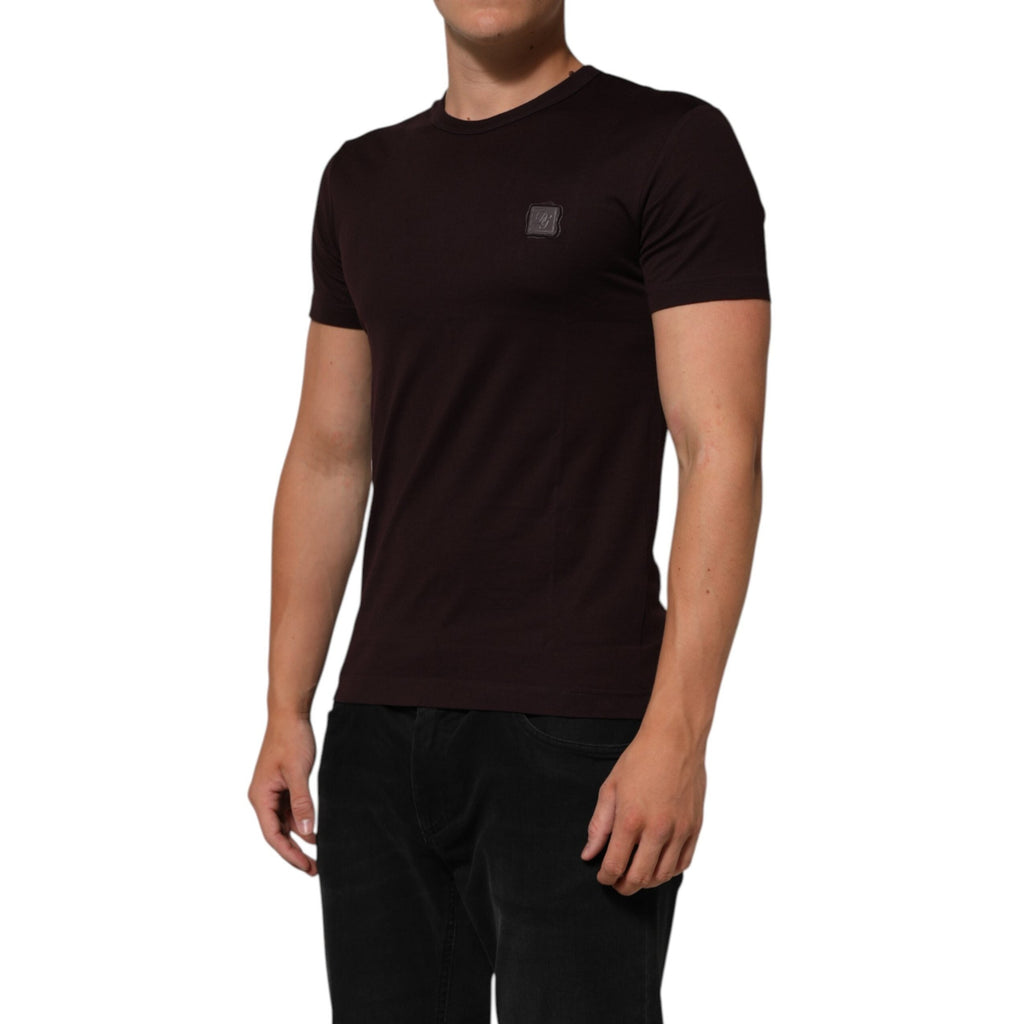 Dolce & Gabbana Brown Logo Plaque Cotton Crew Neck T-shirt