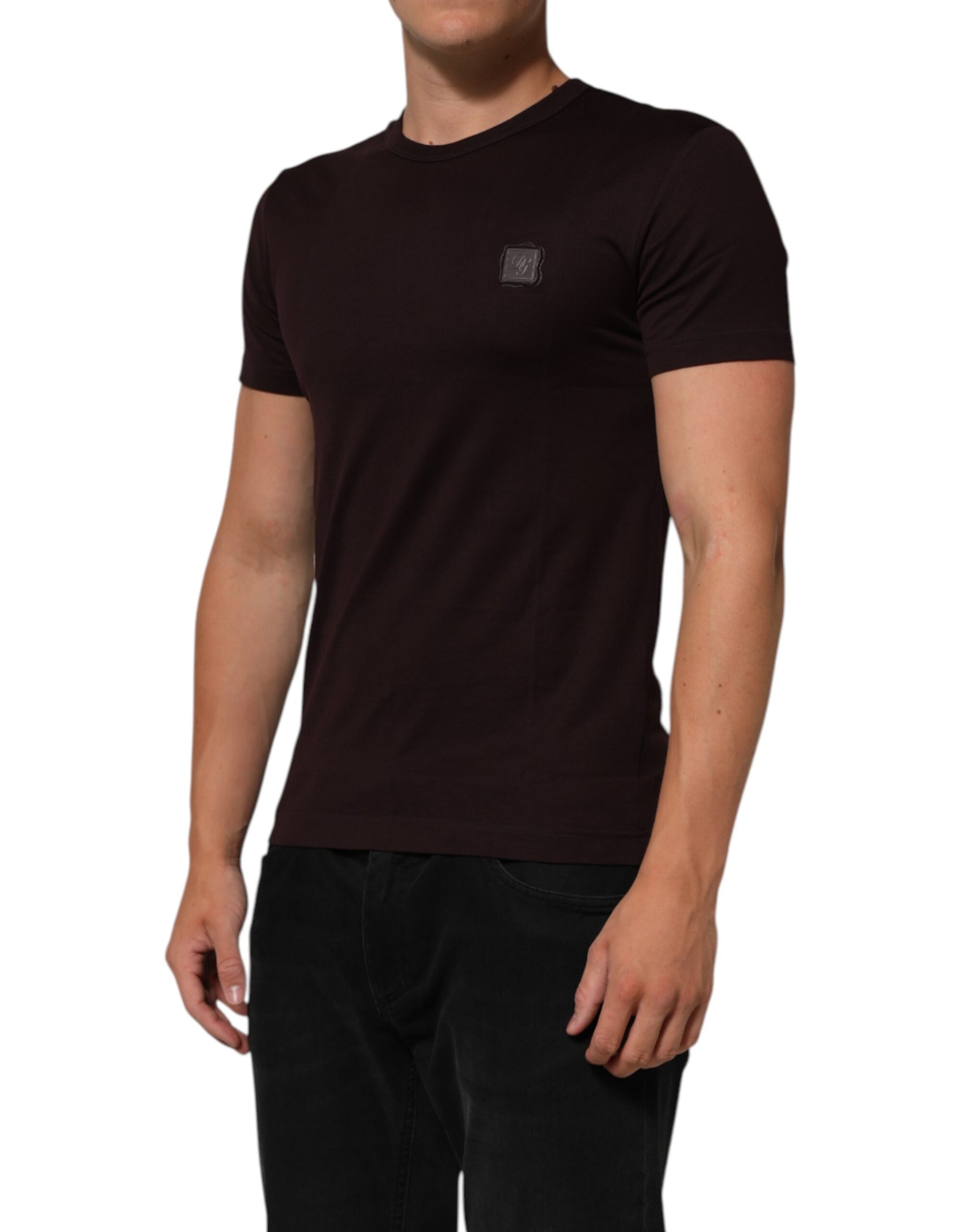 Dolce & Gabbana Brown Logo Plaque Cotton Crew Neck T-shirt Dolce & Gabbana
